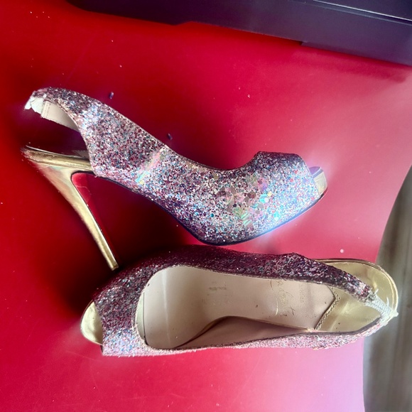 Christian Louboutin Multicolor Glitter Slingback Peep Platform Sandals Sz. 5.5 - Picture 3 of 15
